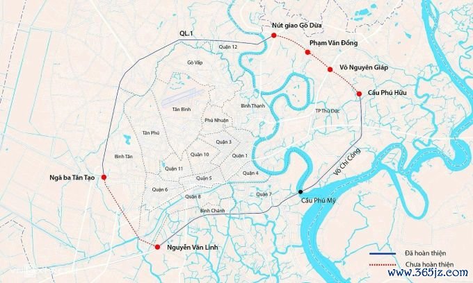 Hướng tuyến các đoạn còn lại chưa khép kín thuộc Vành đai 2. Đồ hoạ: Đăng Hiếu